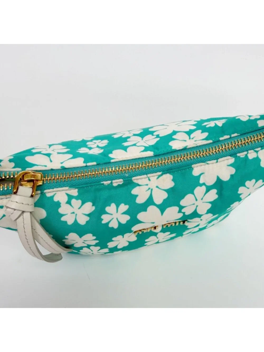 Miu Miu Flower Print Re-Nylon Mini Hobo Handbag Leather Green White Gold Vintage